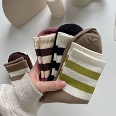 襪子女秋冬新款撞色兩槓中筒襪棉質日韓系女襪批發諸暨襪子