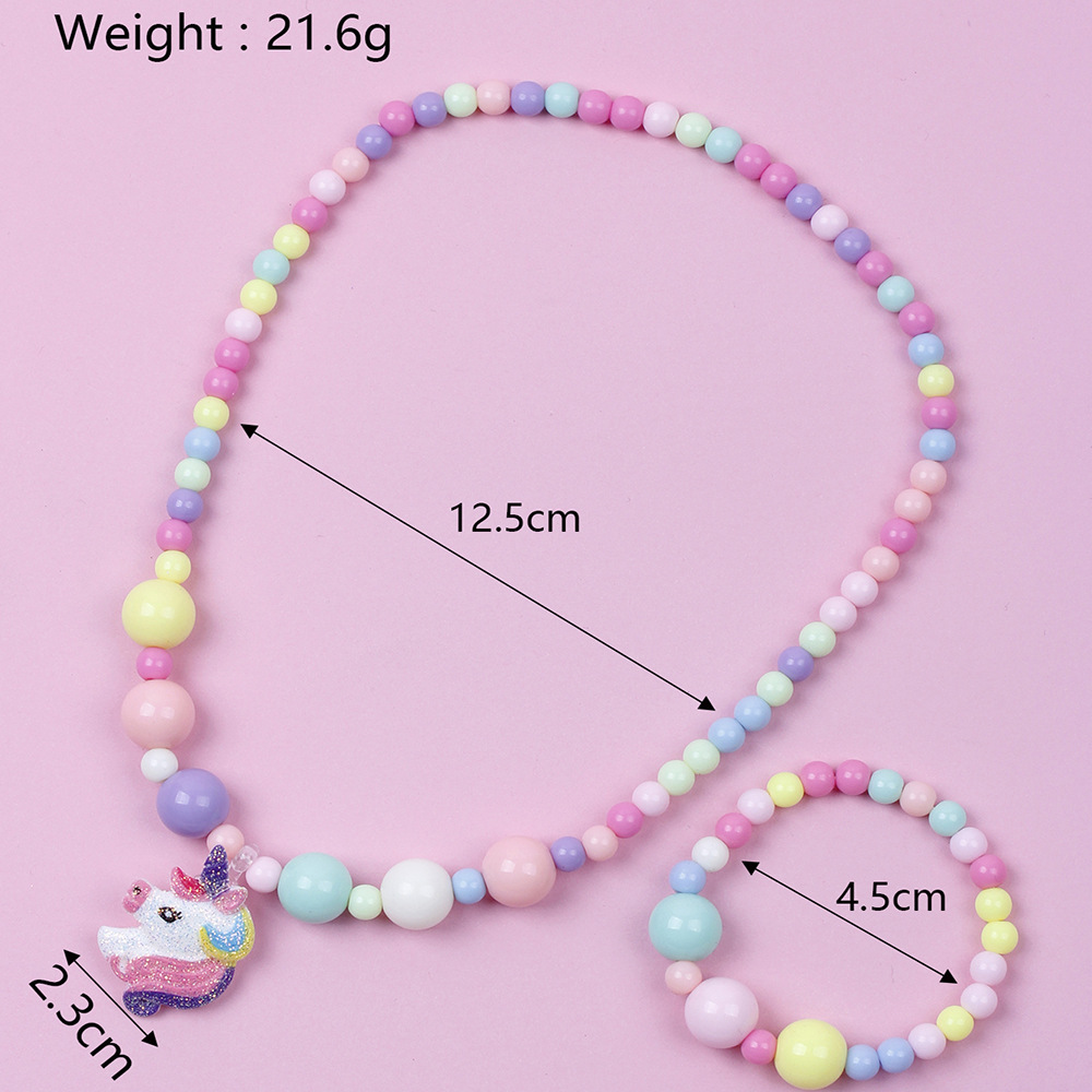Color Unicorn Acrylic Handmade Beaded Bracelet and Necklace Set