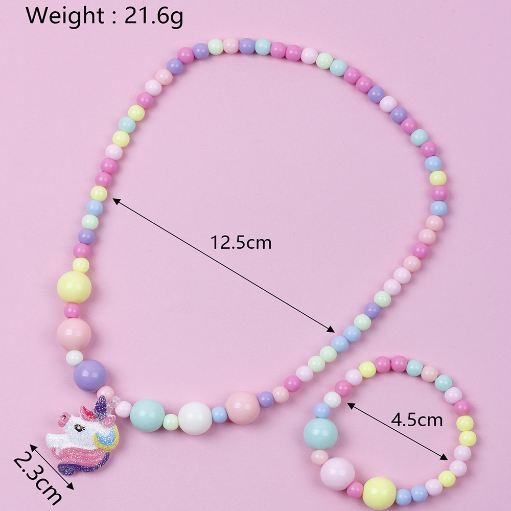 Farbe Einhorn Acryl Handmade Perlen Armband und Halskette Setpicture4