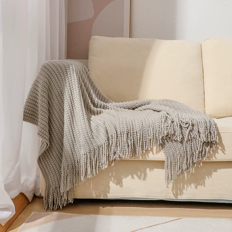 Sofa, knitted duvet for sleep, boho style