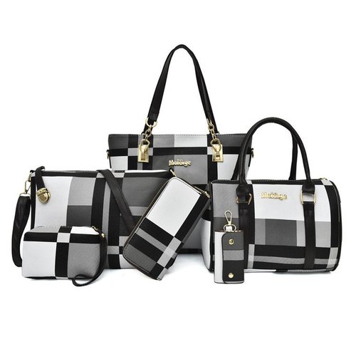 New checkered six-piece set mother and child tote bag, color-blocked trendy women's shoulder handbag, cross-border dropshipping worldwide