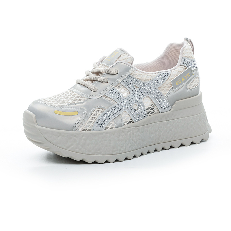 Giày thể thao nữ đế dày chunky trắng phong cách casual, đế cao thoáng khí, mẫu hè 2026 — M2868 màu bạc, M2868 bột mơ, M2868 trắng ngọc trai