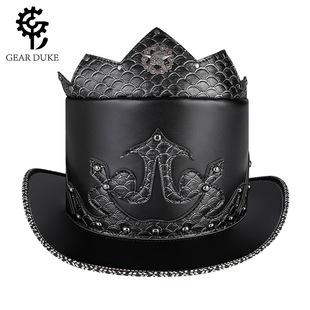 European and American punk Halloween cross-border new vintage knight PU leather dome magic hat gentleman party hat women