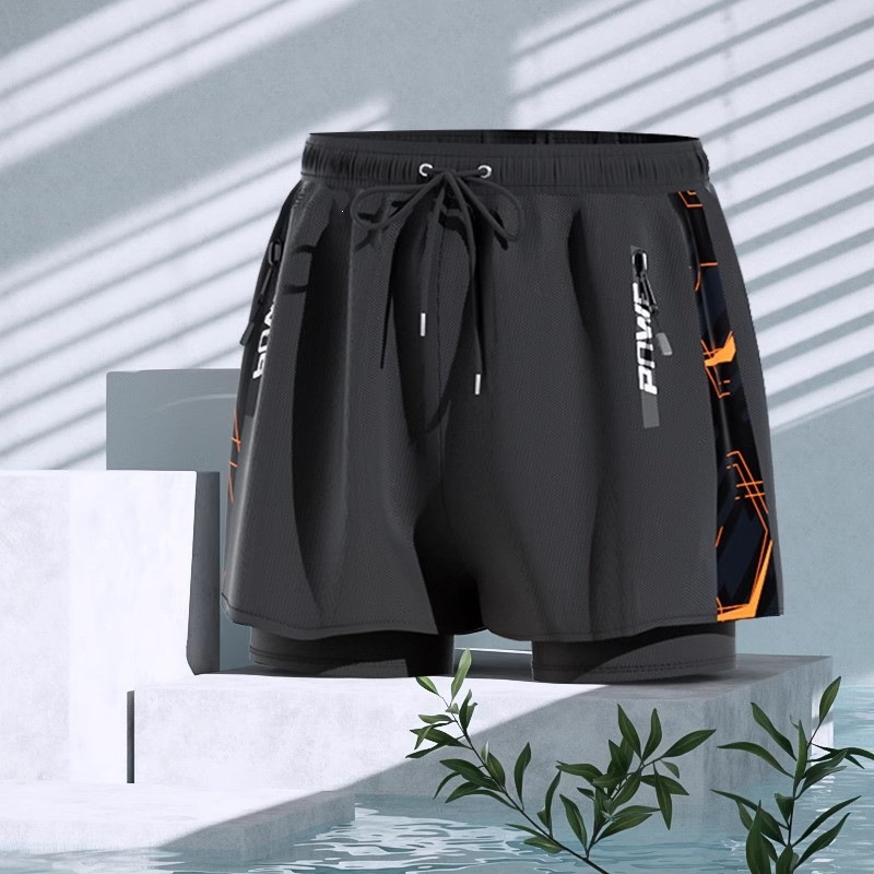 Men's Swimwear 2025 New Model Swim Trunks Set for Hot Springs, Adult Pants, Swim Cap, Three-Piece Set, Anti-Embarrassment Quick-Dry Swim Trunks