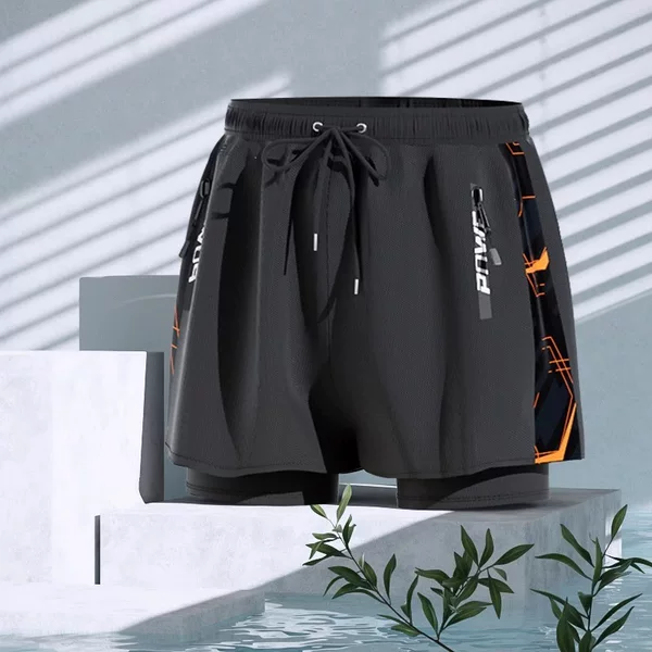Men's Swimwear 2025 New Model Swim Trunks Set for Hot Springs, Adult Pants, Swim Cap, Three-Piece Set, Anti-Embarrassment Quick-Dry Swim Trunks