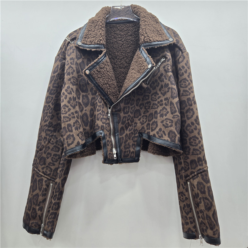 Retro impresión de leopardo para mujeres otoño y invierno 2025 nueva moda coreana irregular chaqueta explosiva universal chaqueta de algodón