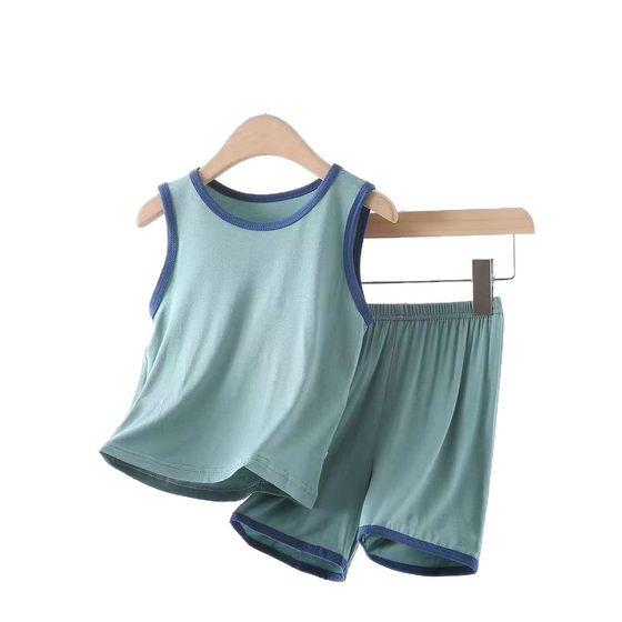 Children's Vest suit Summer Thin Modal Home Clothes Pajamas Boys Ice Silk Sleeveless Air-conditioning Clothes for Large Children