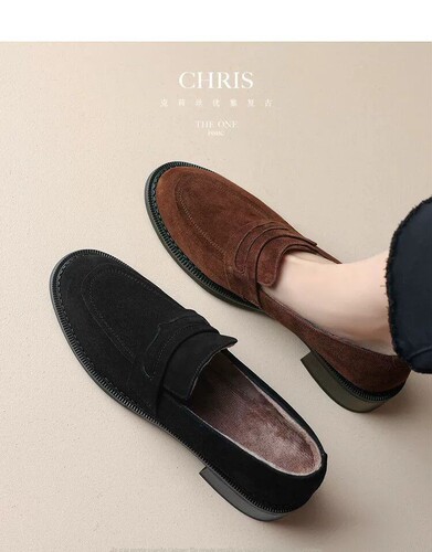 Soft leather handmade small leather shoes 2025 new autumn and winter retro single-layer shoes sheepskin suede step-on England loafer shoes women's shoes