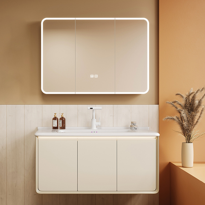 armario de baño de aire de arco de crema grueso cerámica de abeja lavabo integral lavabo de baño lavabo de mano combinación lavabo