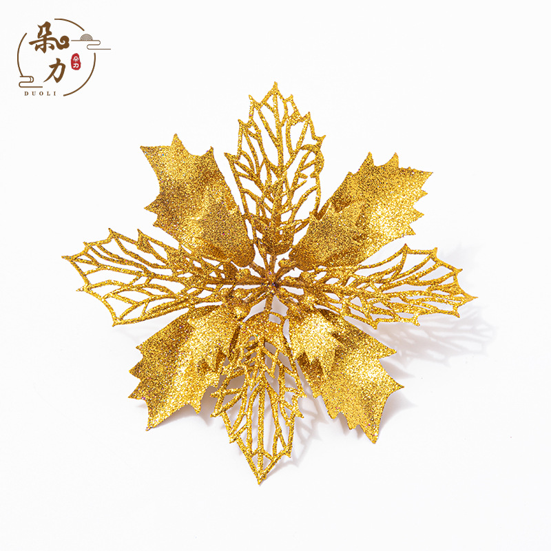Christmas decoration 16cm glitter hollow Christmas flower simulation glitter powder Christmas flower ornaments shooting props