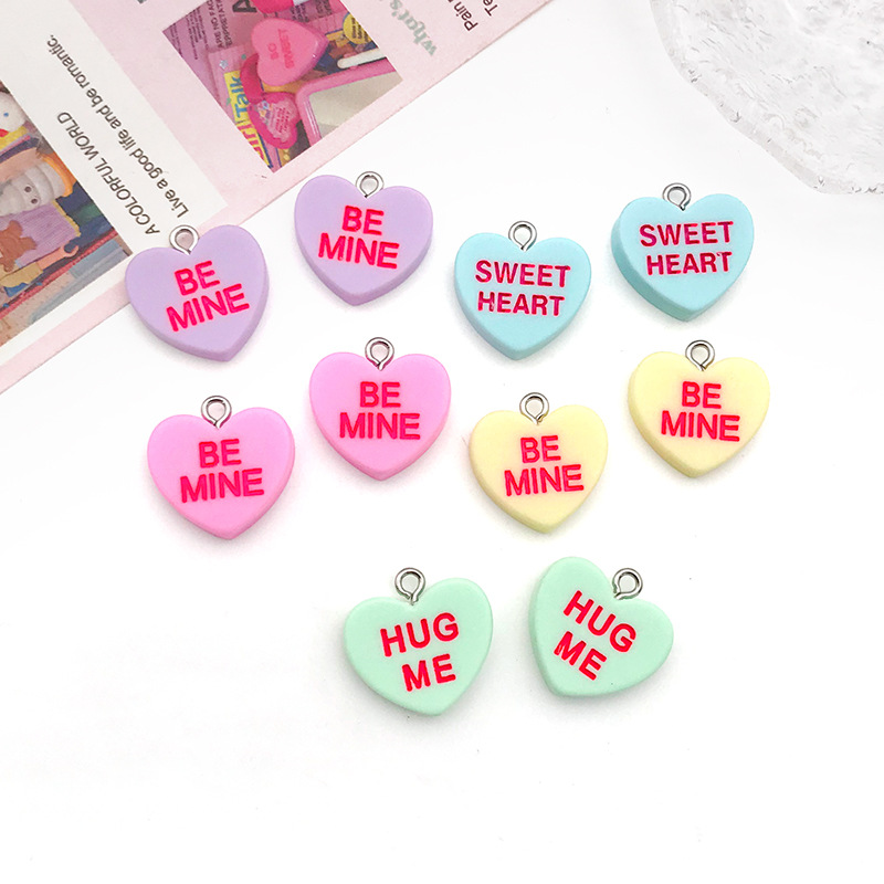 Resin, Zinc alloy Material 1 Piece 19 * 19mm Resin Zinc Alloy Letter Heart Shape Polished Pendant