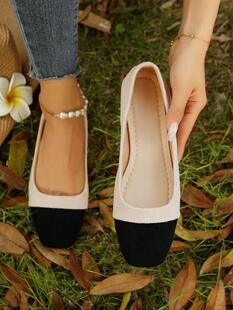 E 24833LColor-Block Block Heel Chic Shoes ƴɫ�ָ�С���LЬ�W