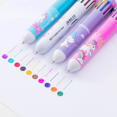 Wholesale Cartoon Head Ten Color Ballpoint Pens Flamingo Unicorn Dinosaur Graffiti Pen Student Graffiti Pen