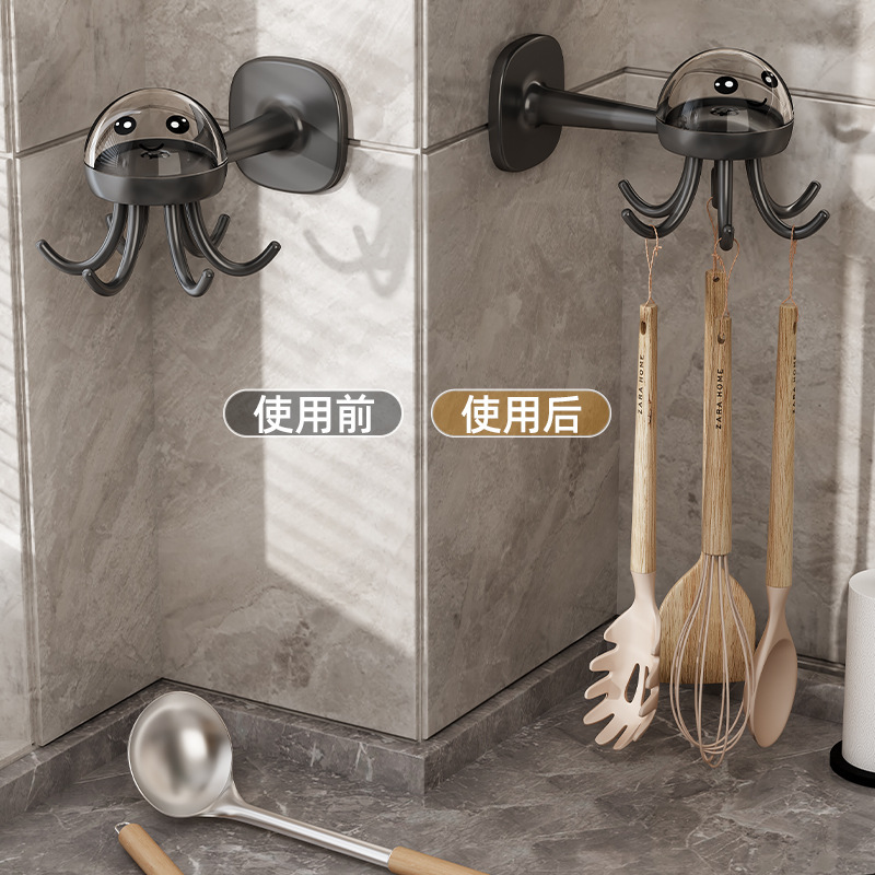 Multi-funcional de seis garras de gancho giratorio rack fuerte cocina de almacenamiento hogar gancho pegajoso sin perforaciones 360 grados gancho sin costura
