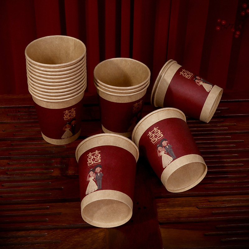Gran por mayor artículos de boda tazas de papel de boda corraban de boda espesar tazas desechables un paquete de 50