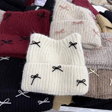 可爱猫耳朵针织帽子女秋冬韩版蝴蝶结甜美保暖百搭护耳显瘦毛线帽