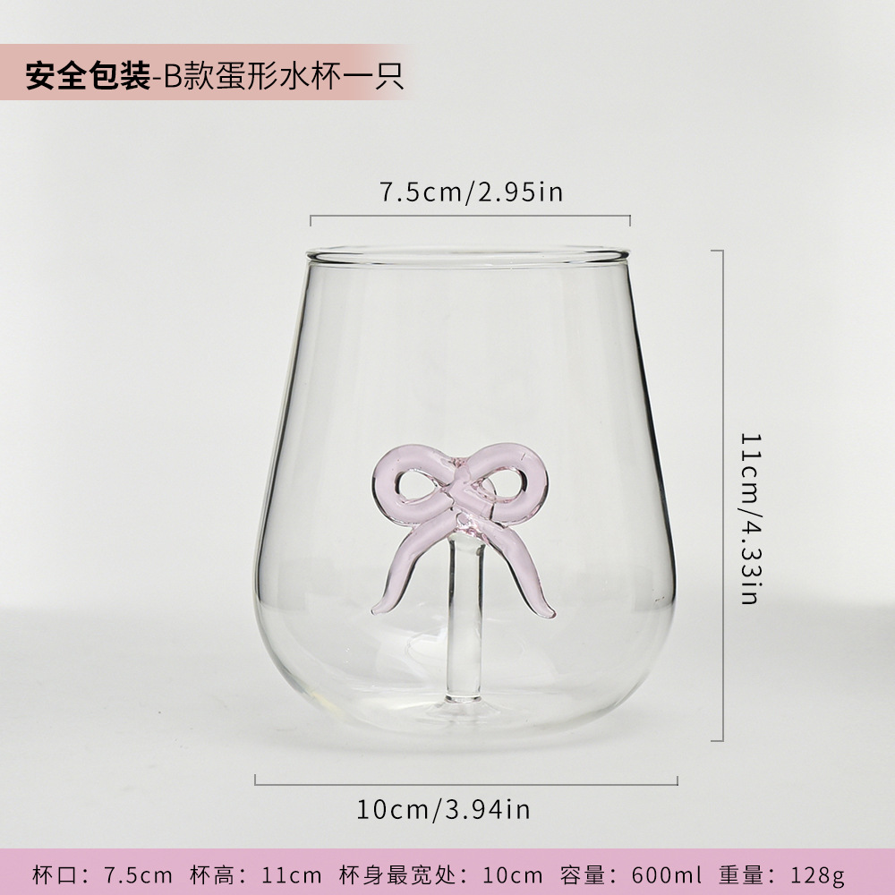 Bz2084-Taza de lazo rosado-Una taza de agua de vidrio en forma de huevo Embalaje seguro