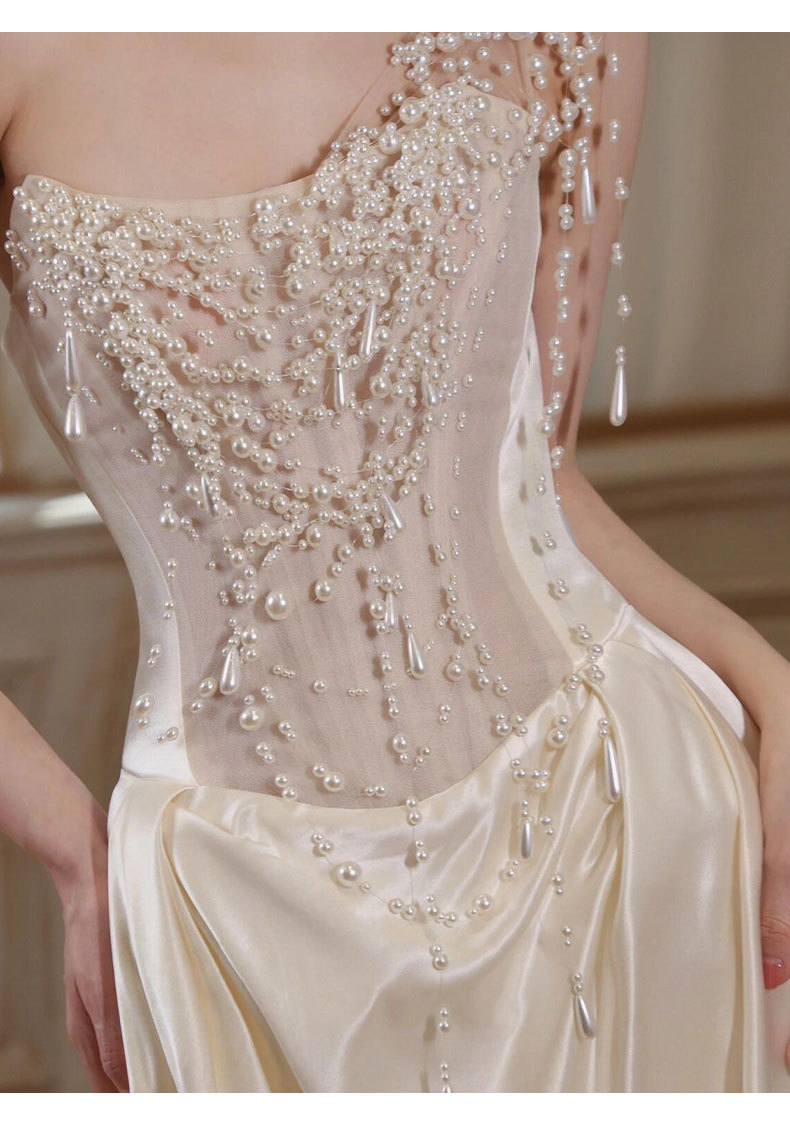Elegant Style Light Wedding Dress Pearl Morning Robe Mermaid Style Gown For Engagement Niche Banquet Evening Wear_ecoleips.com