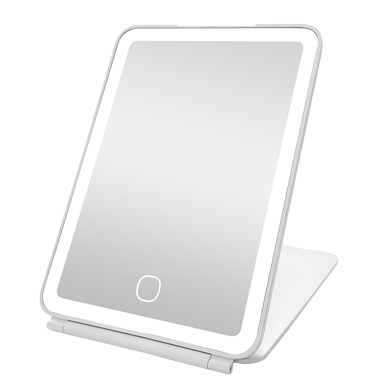 Pantalla plana de viaje Espejo de maquillaje LED Luz de relleno de tres colores con espejo abatible ligero Espejo de escritorio portátil Espejo plegable de escritorio