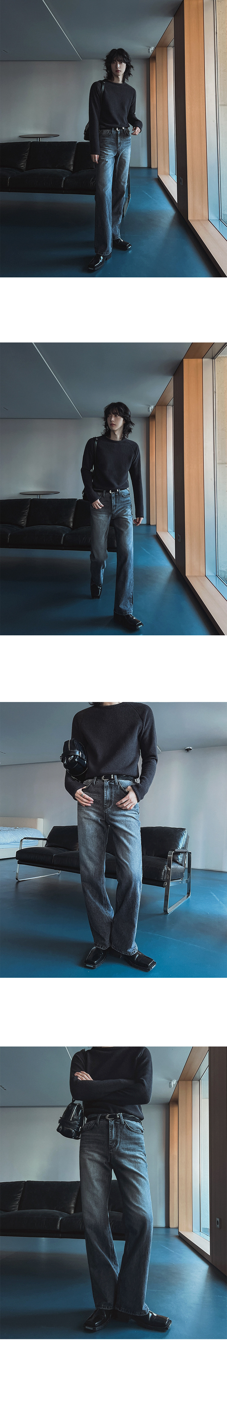 Men's Retro Washed Straight Leg Jeans Winter Casual Cleanfit Korean Style Mid Waist Stretch Polyester Outfit_mkmklike.com