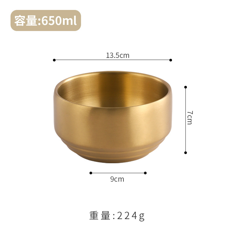 韩式不锈钢带盖米饭碗汤碗304加厚小碗防烫金色双层隔热泡菜碗|undefined