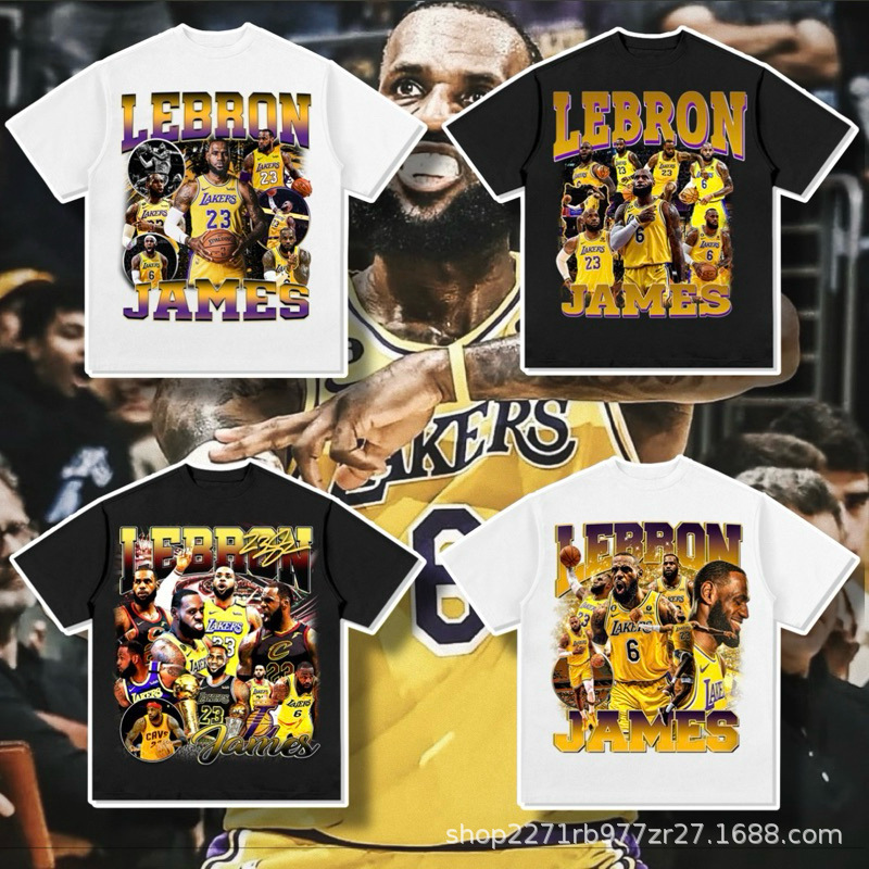 Lebron James Lebron James Washed Distressed American Washed Short-Sleeved Distressed Off-Shoulder European and American Style