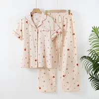 Cotton gauze pijama, summer trousers, set, with short sleeve