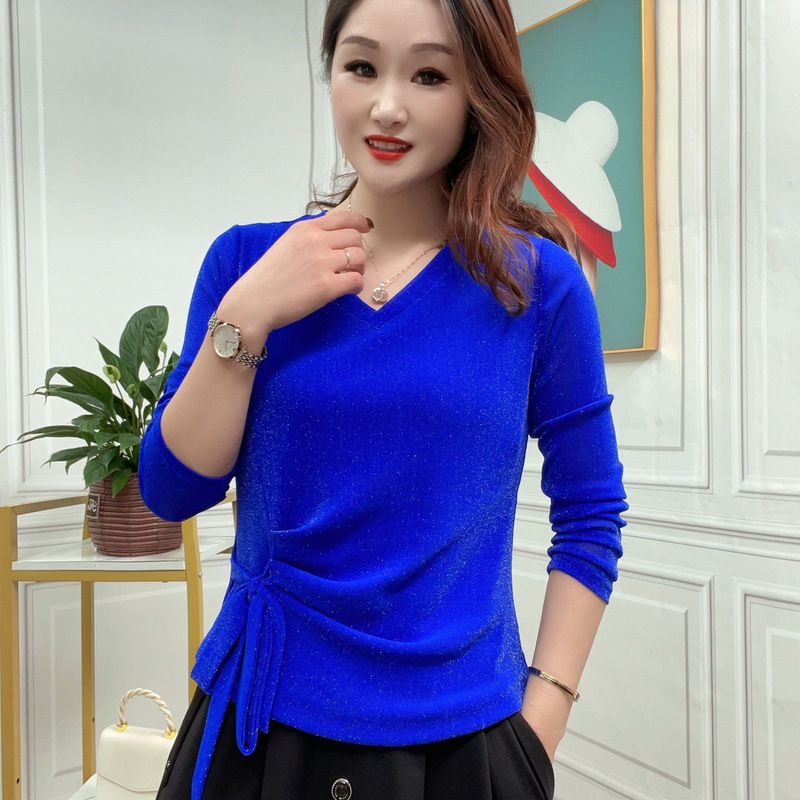 Mom's Dance Top Spring Bottoming Shirt Women's New Style V-Neck Mesh Long-Sleeved T-Shirt Women's Shirt