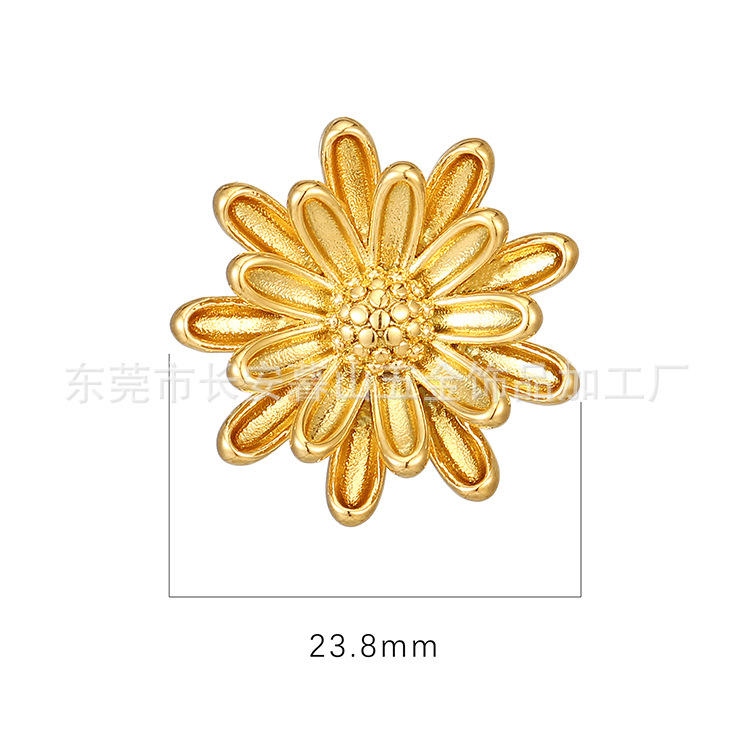 Pendientes de crisantemo de acero inoxidable transfronterizos europeos y americanos de alto grado de estilo de lujo ligero pendientes de mujer de todo fósforo 18K Pendientes chapados en oro