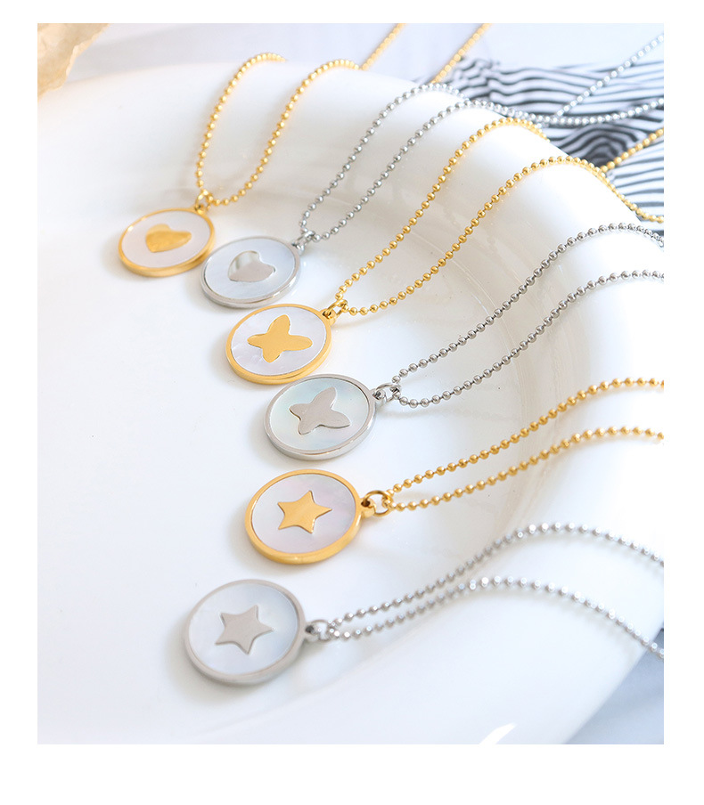 Elegant Star Heart Shape Butterfly Titanium Steel Plating Shell Pendant Necklace_colorza_5