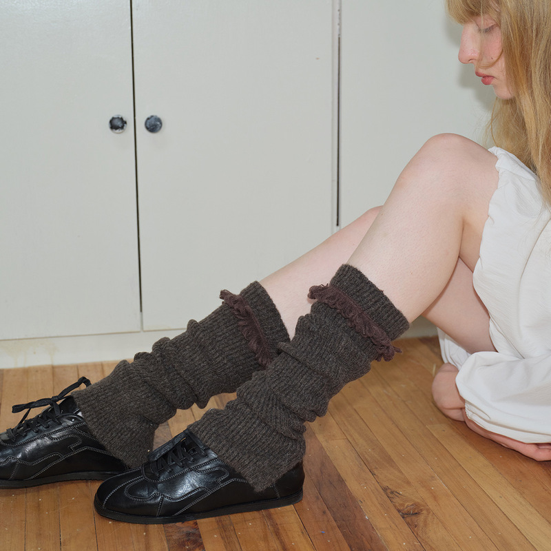Homemade Tassel Edge Wool Blended Knitted Socks for Women Korean Girls Warm Woolen Calf Covers Y2K Foot Covers