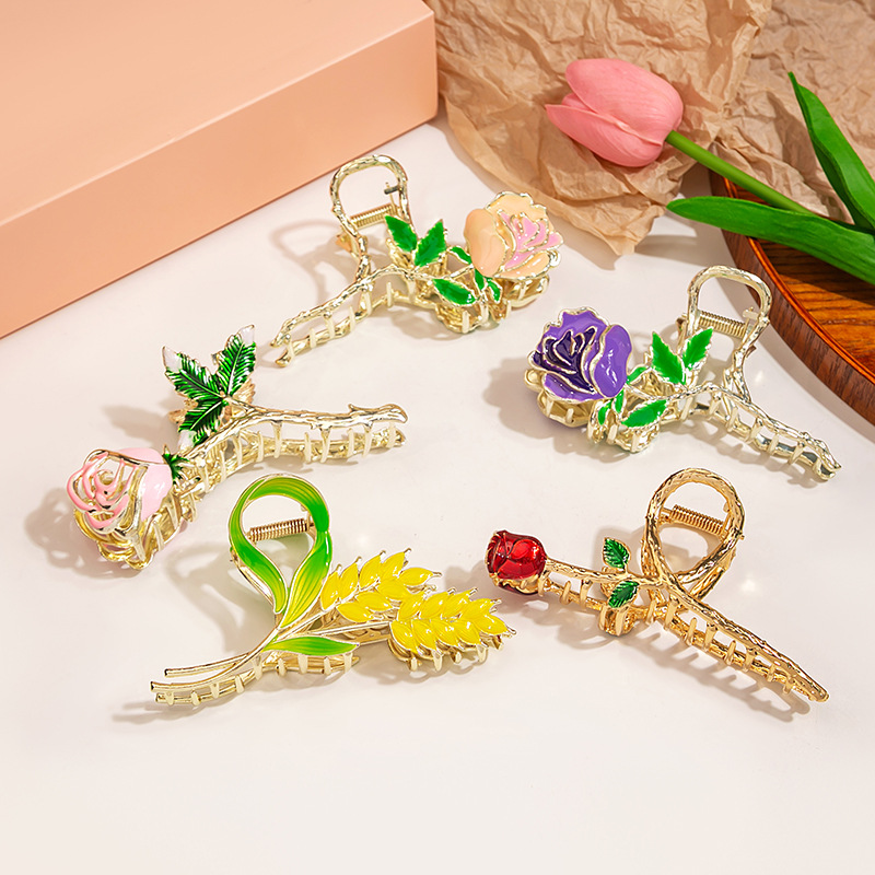 Women'S Gender Sweet, Pastoral Style Sweet Pastoral Women'S Rose Flower Grain Alloy Plating Hair Clip Hair Claws