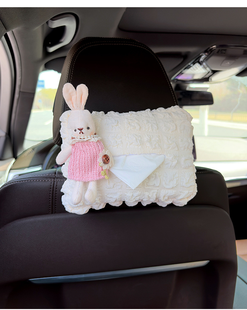 Car-Mounted Tissue Box, Cute Sweater-Style Rabbit Design, for Car Armrest Box, Car Seat Back Tissue Hanging Bag for Women