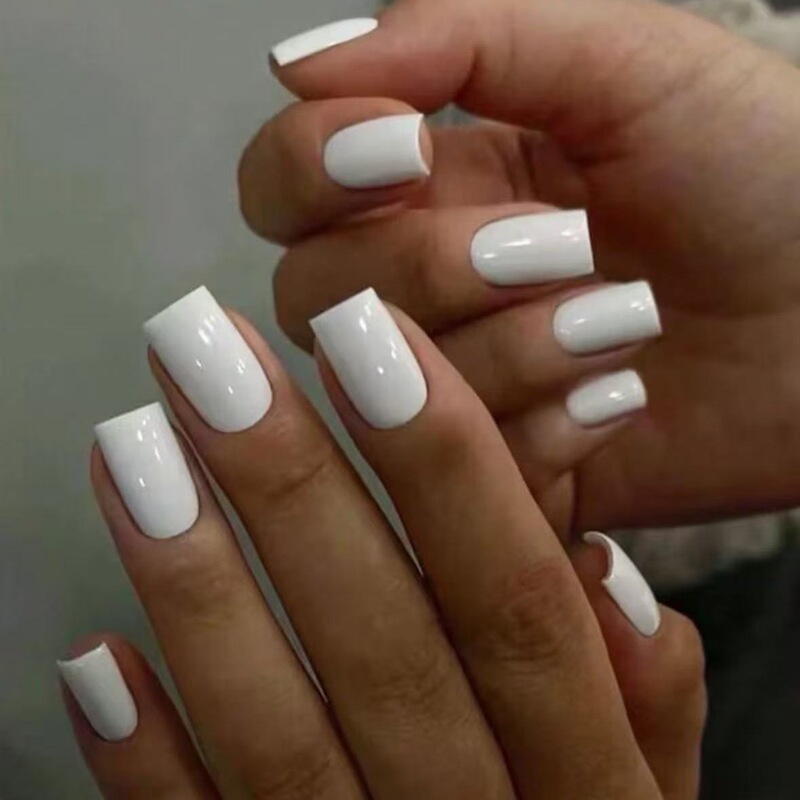 Cross-border New Simple Solid Color White Wearing White Manicure Square White Fingernails 24 Boxed Nails