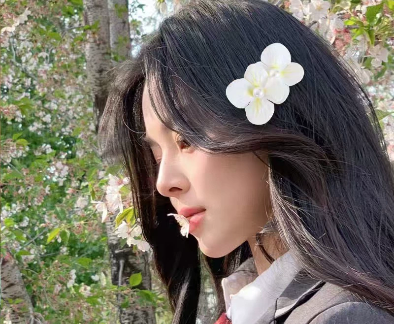 Hairgrip floral clips, princess French-style phalaenopsis & plumeria, multi-size duckbill & pins
