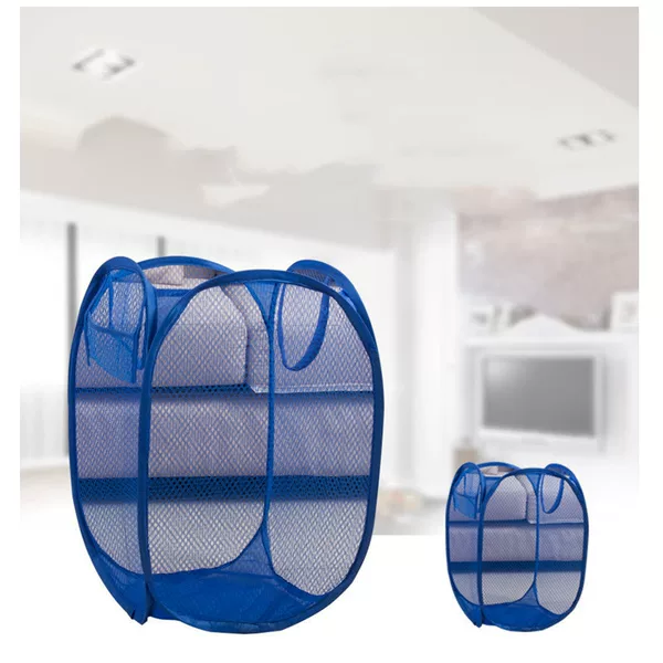 2023 new factory direct mesh medium laundry basket clothes foldable dirty blue factory spot