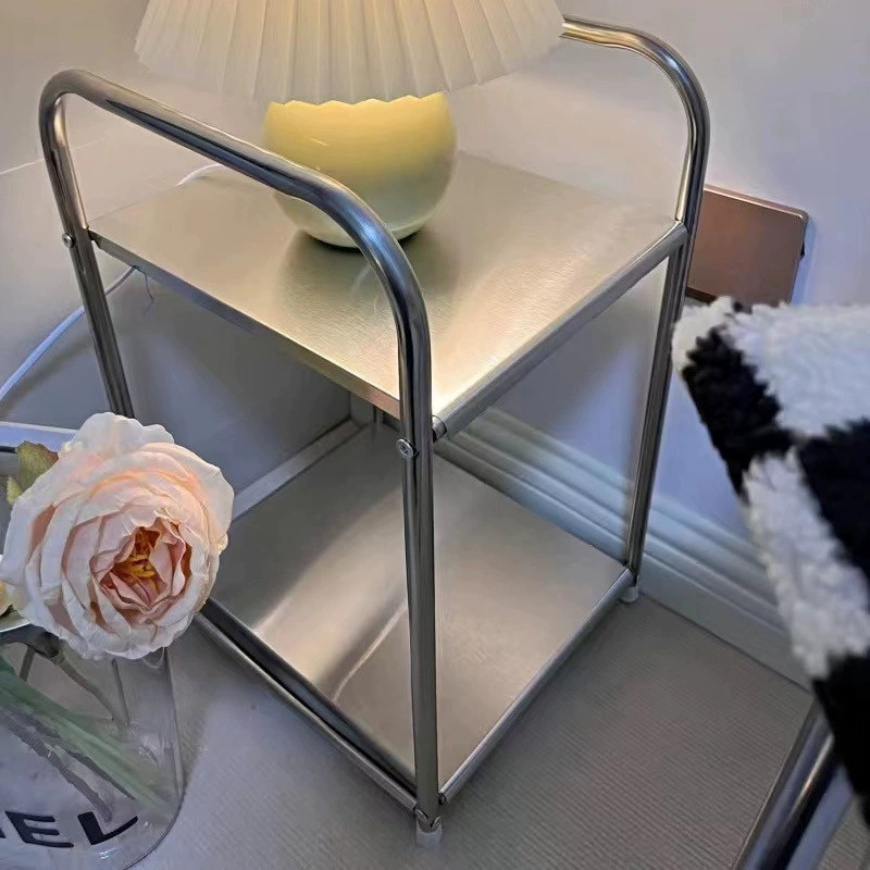 Стеллаж для раковины из нержавеющей стали в стиле Баухаус Простая напольная гостиная Маленький приставной столик Стеллаж для хранения в ванной с подогревом