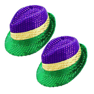 Spot Carnival Purple Sequined Jazz Hat with Lights Mardi Gras Purple Gold Green Color Jazz Hat with Lights