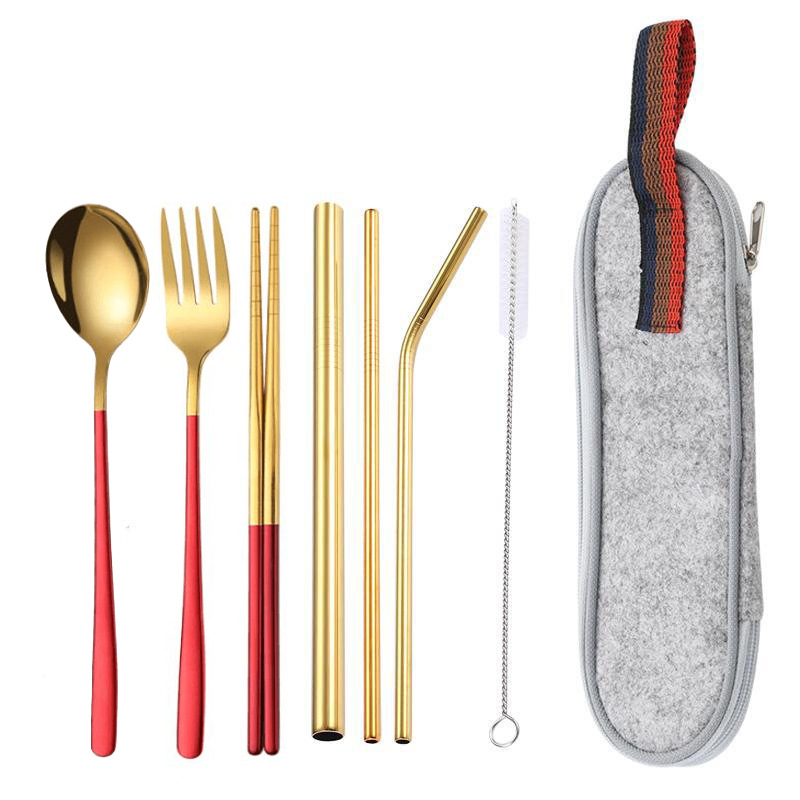 골드 레드 7 개 세트/라이트 그레이 가방