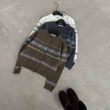 高级老钱风费尔岛羊毛衫开衫针织圆领长袖濮院工厂女装批发四季青