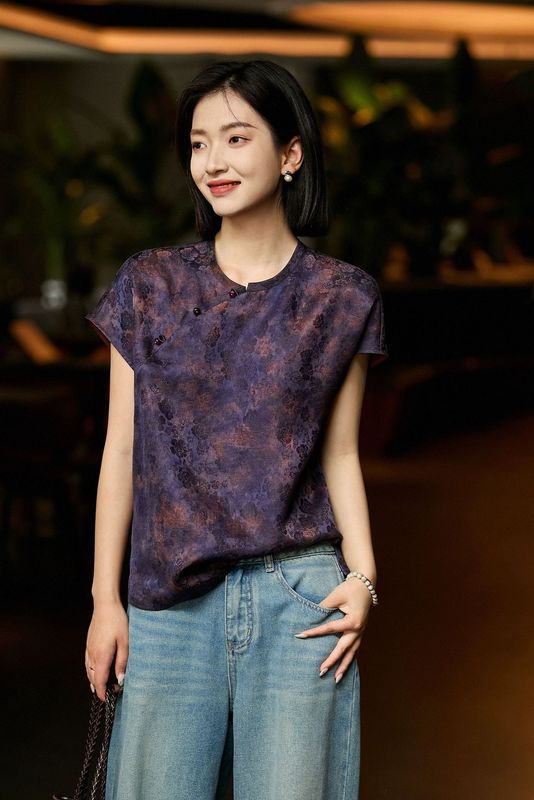 东方贵女 • 阙紫』非遗香云纱中式工艺无法复刻真丝立领上衣の|undefined