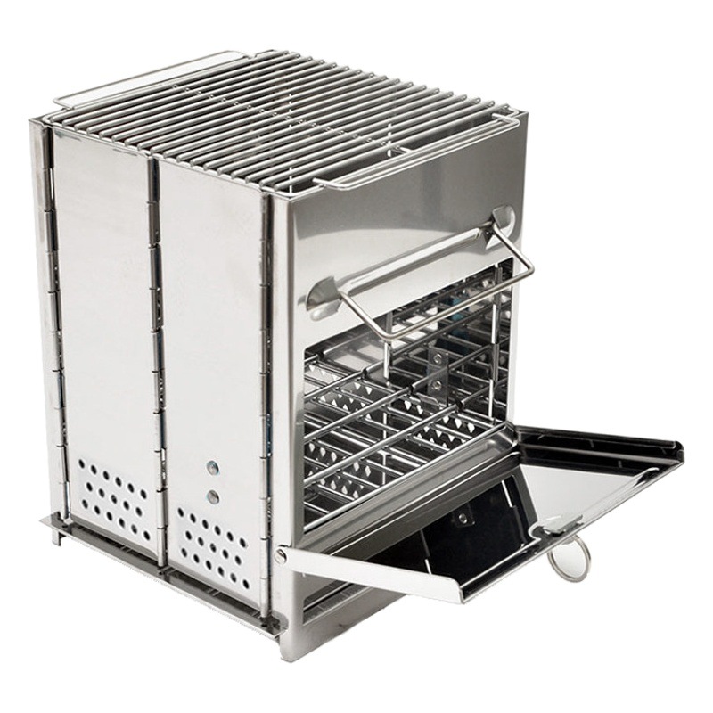 Outdoor portable wood stove camping mini integrated folding burning stove stainless steel BBQ simple wood stove