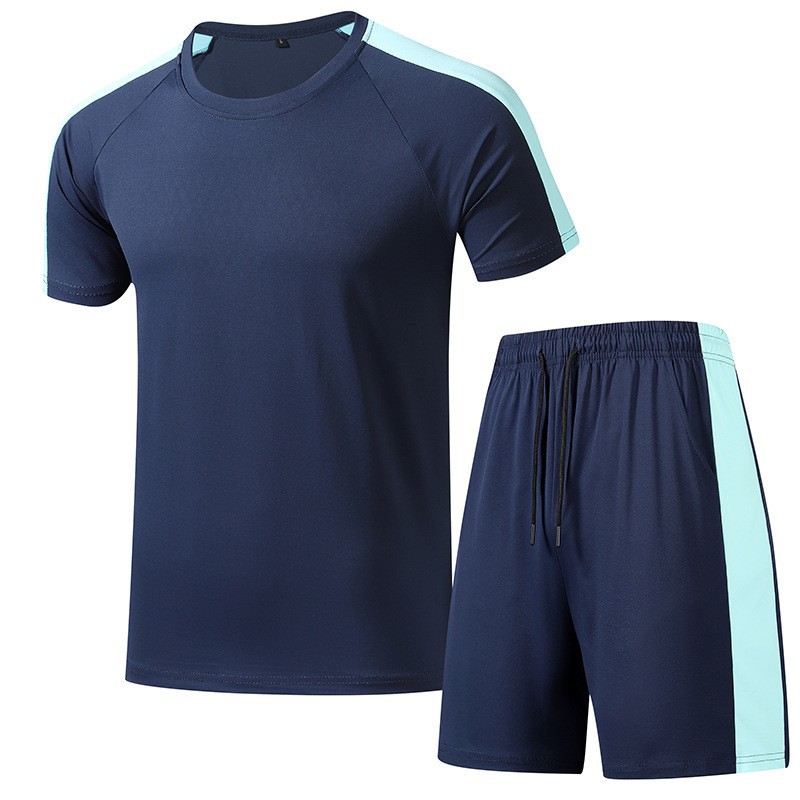Trajes deportivos de verano transfronterizos de hombre camisetas de manga corta pantalones cortos de dos piezas de ropa de entrenamiento de acondicionamiento físico transpirable de secado rápido personalizada