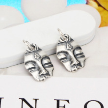 银势 S925纯银不规则佛头挂件复古百搭观音手串手链DIY文玩配件