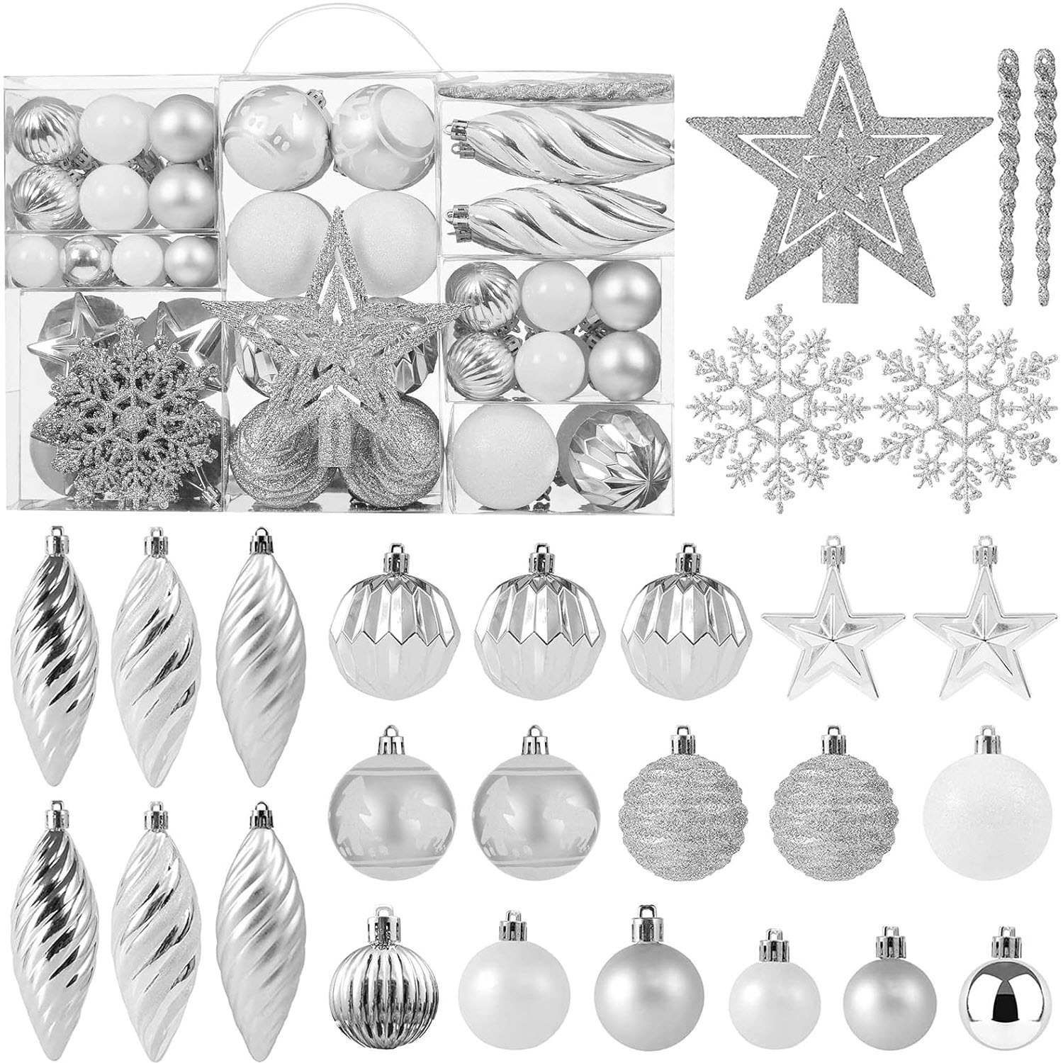 Árbol de Navidad decorado estrella de nieve de hielo 100 paquetes pintados bolos de Navidad colgante caja de mano