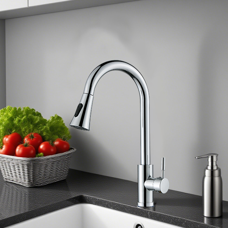 Best-Selling Models in the Southeast Asian Region: Pull-Out Sink Faucet Made of Stainless Steel with Flexible Water Outlet for Home Kitchen Use