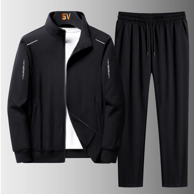 Conjunto deportivo informal de primavera y otoño para hombre, conjunto de dos piezas con cuello alto, pantalones de pierna recta holgados, chaqueta, conjunto de talla grande.