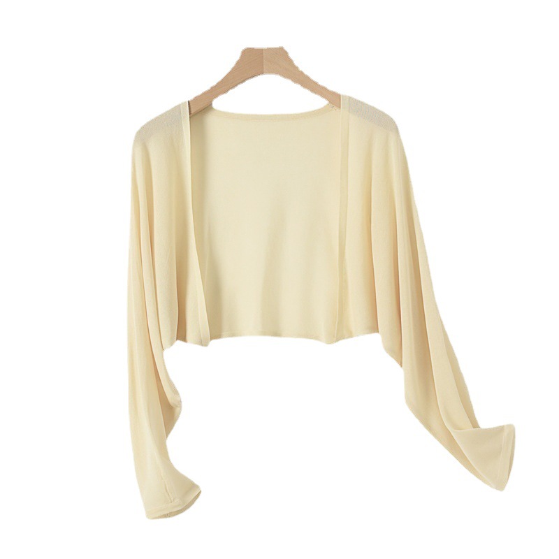 Ropa de protección solar de seda helada de manga larga para mujer, estilo transfronterizo, tipo chal pequeño, chaqueta tipo camisa para aire acondicionado de verano, cárdigan corto blanco, estilo fino