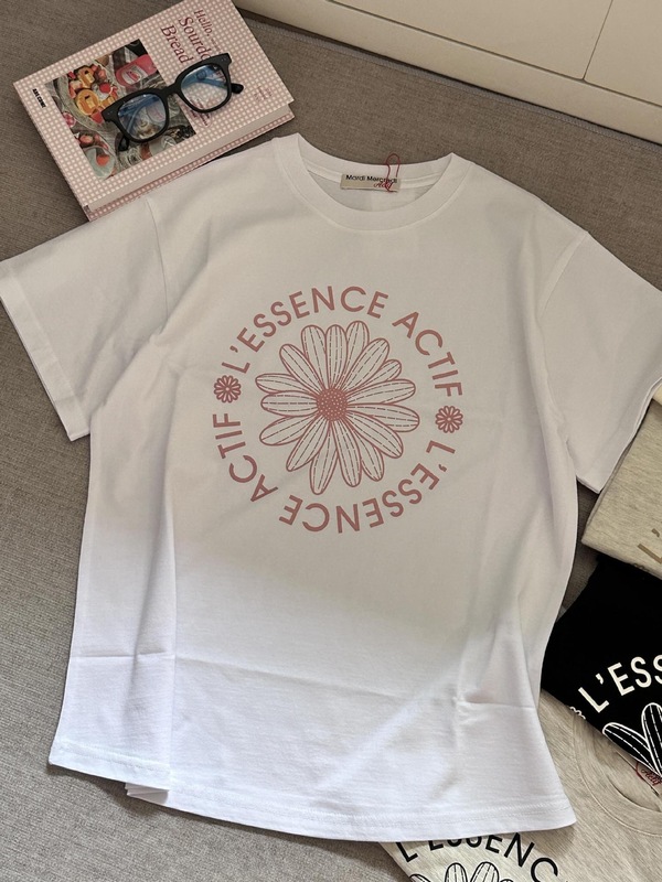韓国マルディトレンディな半袖フラワープリントゴールドハイシルバー夏ラウンドネック純綿ルーズTシャツトップトレンディ|undefined