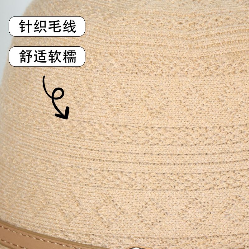 秋冬季时尚卷边礼帽女针织保暖皮带扣显脸小盆帽户外旅游休闲帽子|undefined